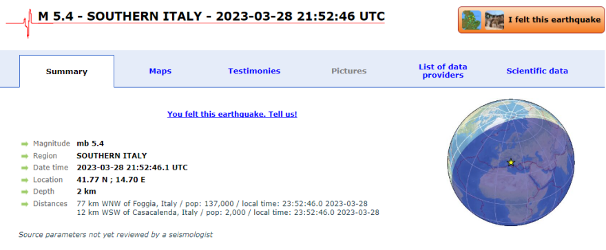 Σεισμός 5,4 Ρίχτερ στην Ιταλία