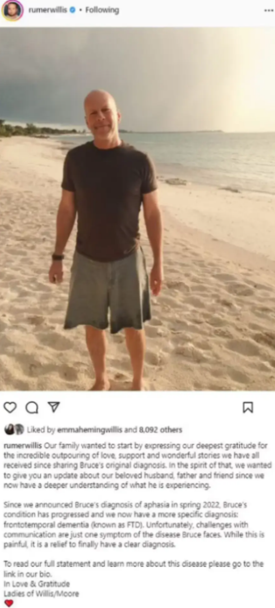 Μπρους Γουίλις: Το μήνυμα της συζύγου του - «Φροντίζω τους πάντες και σπάνια βρίσκω χρόνο για εμένα»