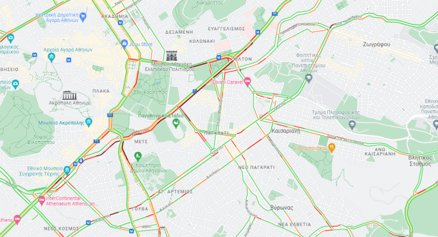 Κίνηση στους δρόμους: Μποτιλιάτισμα έπειτα από τροχαίο στο ύψος του Χίλτον - Στο «κόκκινο» η  Β. Σοφίας