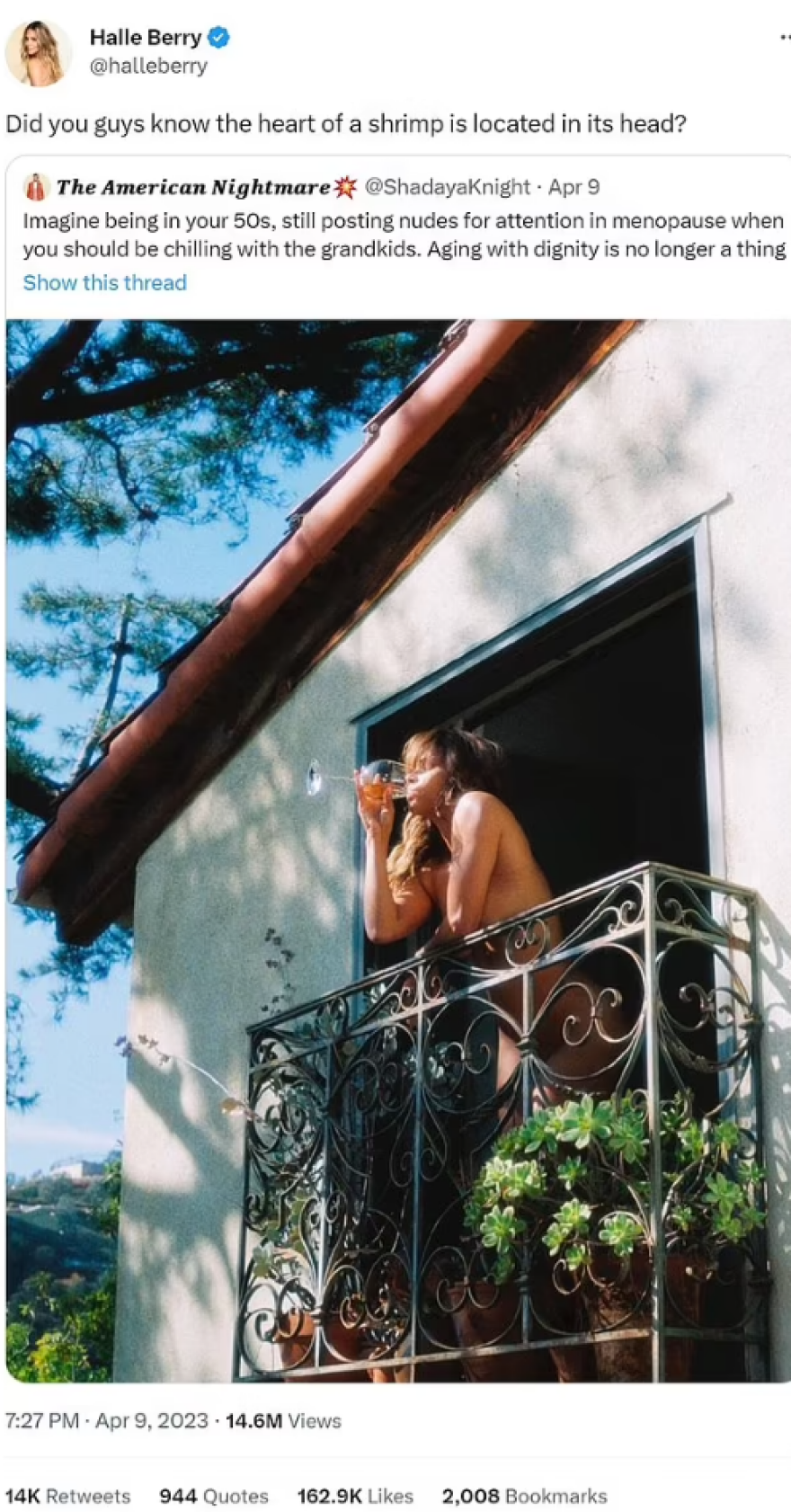 Χάλι Μπέρι: Απαντά σε επικριτικό σχόλιο που δέχτηκε για τη γυμνή φωτογραφία της