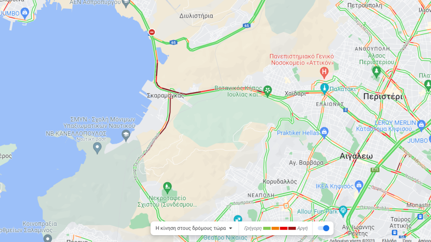 Κίνηση στους δρόμους: Μεγάλο μποτιλιάρισμα στον Σκαραμαγκά λόγω κοπής χόρτων 