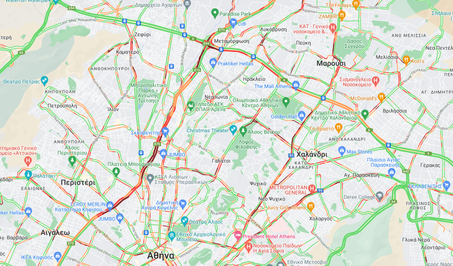 Κίνηση στους δρόμους: Χάος για ακόμα μια ημέρα σε Κηφισό, Αττική Οδό και Λεωφόρο Αθηνών