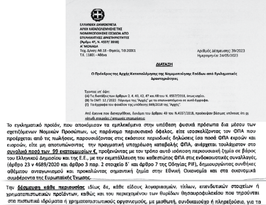 Αρχή για το ξέπλυμα μαύρου χρήματος: «Καρουζέλ» φοροδιαφυγής €99 εκατ. από 80 εταιρείες