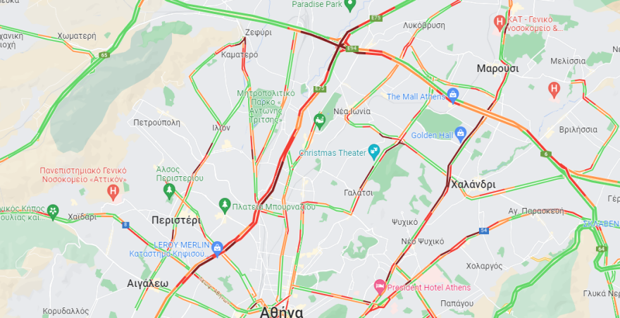 Κίνηση στους δρόμους: Μποτιλιάρισμα σε Κηφισό, Λεωφόρο Κηφισίας και κέντρο - Ποιους δρόμους να αποφύγετε