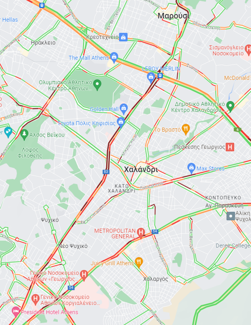 Κίνηση στους δρόμους: Μποτιλιάρισμα σε Κηφισό, Λεωφόρο Κηφισίας και κέντρο - Ποιους δρόμους να αποφύγετε