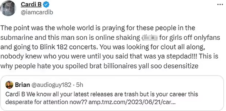 Υποβρύχιο Titan: «Πόλεμος» στο Twitter με την Cardi B και τον θετό γιο του δισεκατομμυριούχου