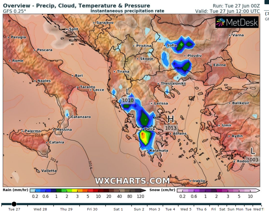 Καιρός: Καταιγίδες σήμερα στη Στερεά Ελλάδα και την Πελοπόννησο - Έρχονται 36άρια από αύριο 