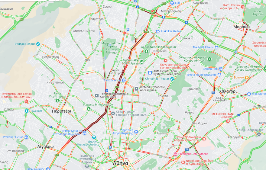 Κίνηση στους δρόμους: Μποτιλιάρισμα τώρα σε Κηφισό,Κηφισίας και Παραλιακή - Live εικόνα