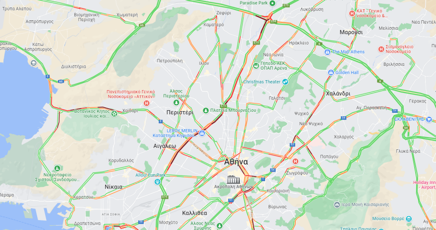 Κίνηση στους δρόμους: Μποτιλιάρισμα τώρα σε Κηφισό,Κηφισίας και Παραλιακή - Live εικόνα