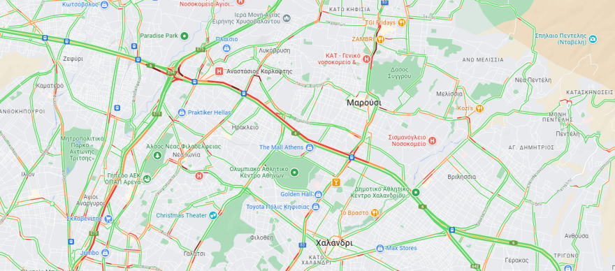 Κίνηση στους δρόμους: Μποτιλιάρισμα στην Αττική Οδό στην έξοδο για Λαμία 