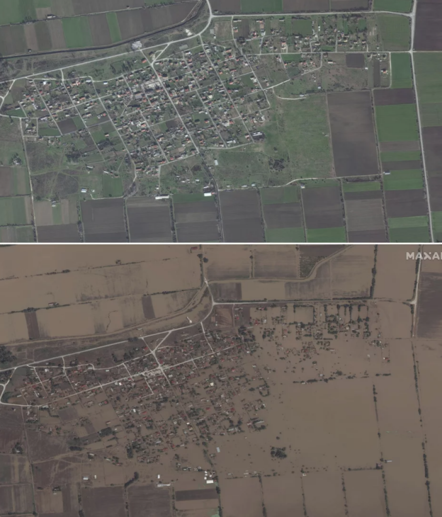 Φωτογραφίες από δορυφόρο: Η Καρδίτσα μια απέραντη λίμνη από λασπόνερα - Το πριν και το μετά