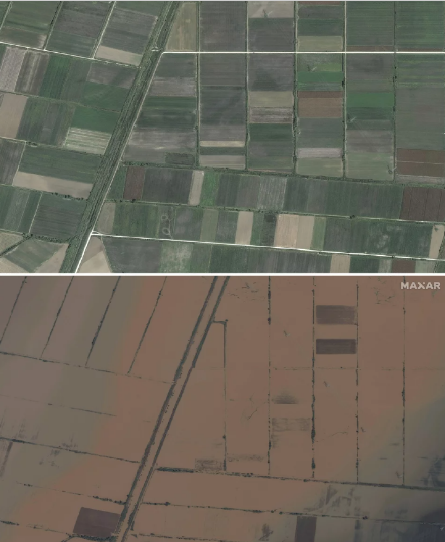 Φωτογραφίες από δορυφόρο: Η Καρδίτσα μια απέραντη λίμνη από λασπόνερα - Το πριν και το μετά