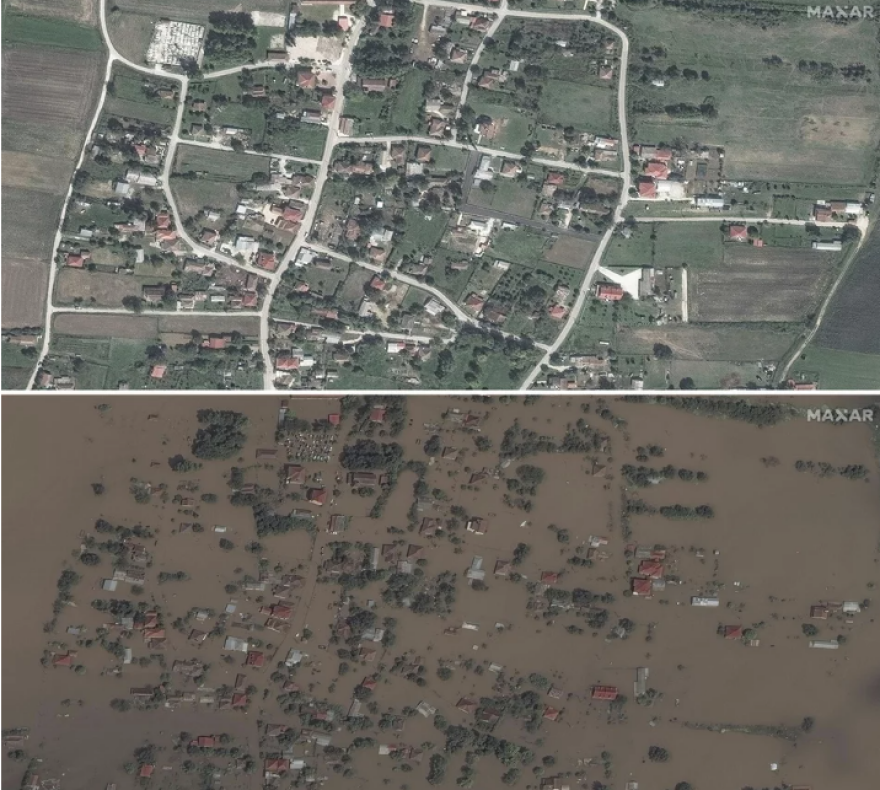 Φωτογραφίες από δορυφόρο: Η Καρδίτσα μια απέραντη λίμνη από λασπόνερα - Το πριν και το μετά