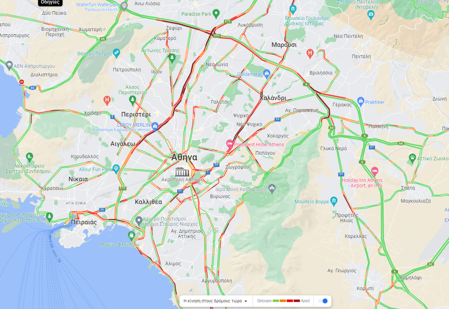 Κίνηση στους δρόμους: Μποτιλιάρισμα σε Κηφισό, Αττική Οδό και Λ.Κηφισίας - Live εικόνα