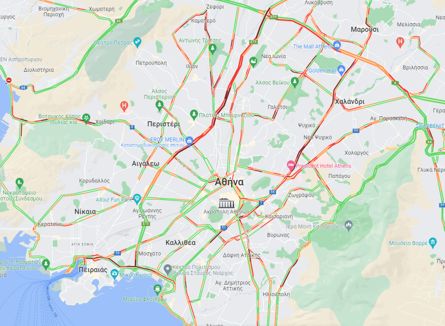 Κίνηση στους δρόμους: Μποτιλιάρισμα σε Κηφισό, Αττική Οδό και Λ.Κηφισίας - Live εικόνα