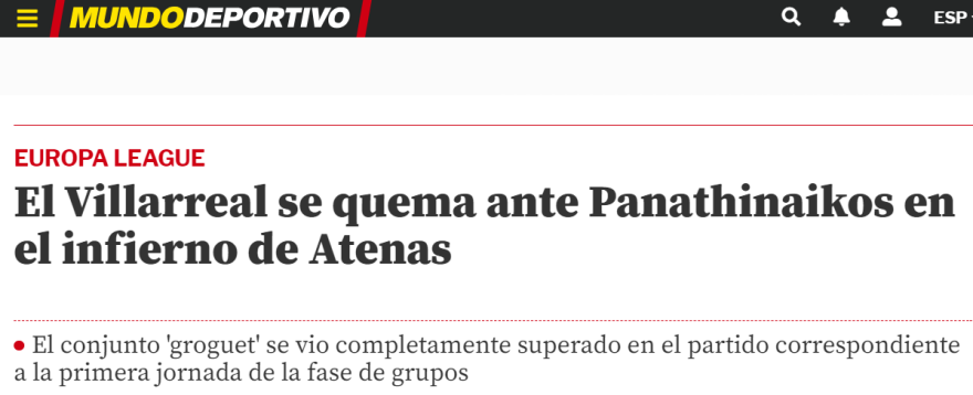 Ισπανικά ΜΜΕ για την ήττα της Βιγιαρεάλ από τον ΠΑΟ: «Το κίτρινο υποβρύχιο ήταν ένα χάρτινο πλοίο»