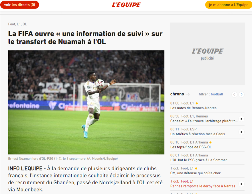 Equipe: Στο μικροσκόπιο της FIFA η Λυών για μεταγραφικό σκάνδαλο 