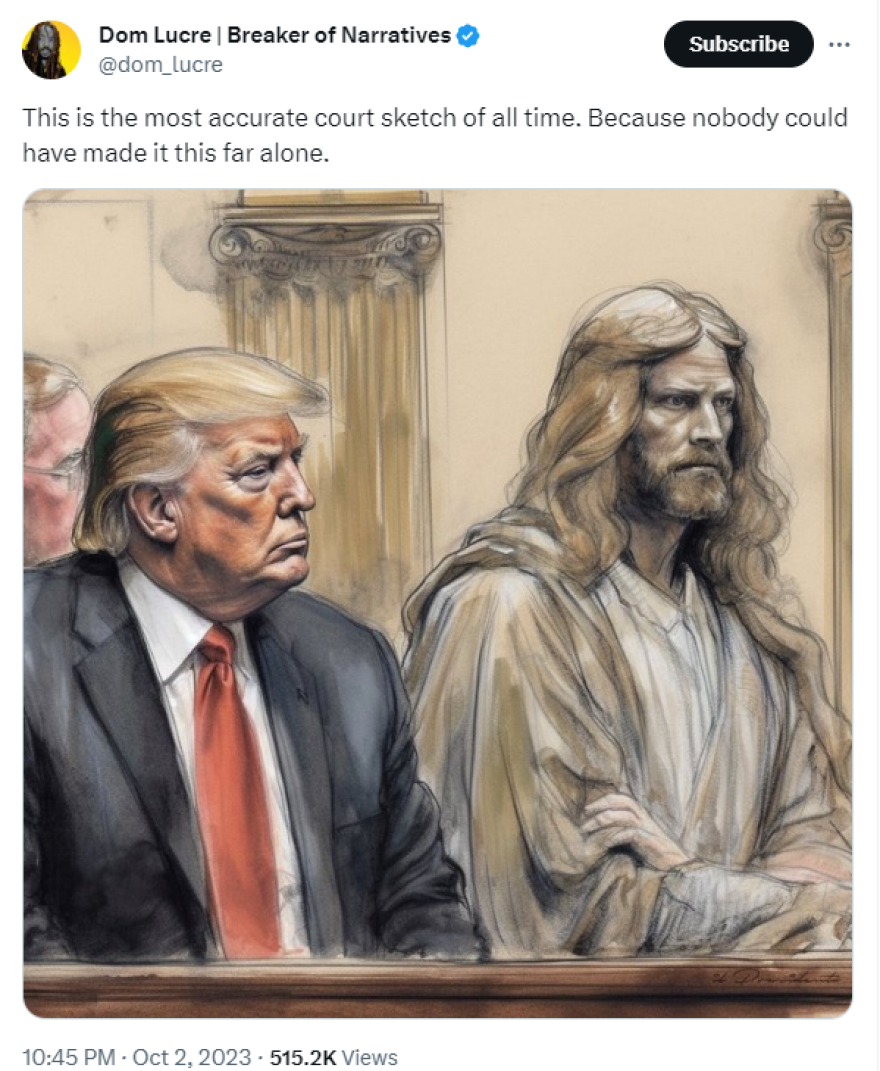 Ο Τραμπ πόσταρε εικόνα που τον δείχνει να κάθεται στο δικαστήριο με τον... Ιησού στο πλευρό του