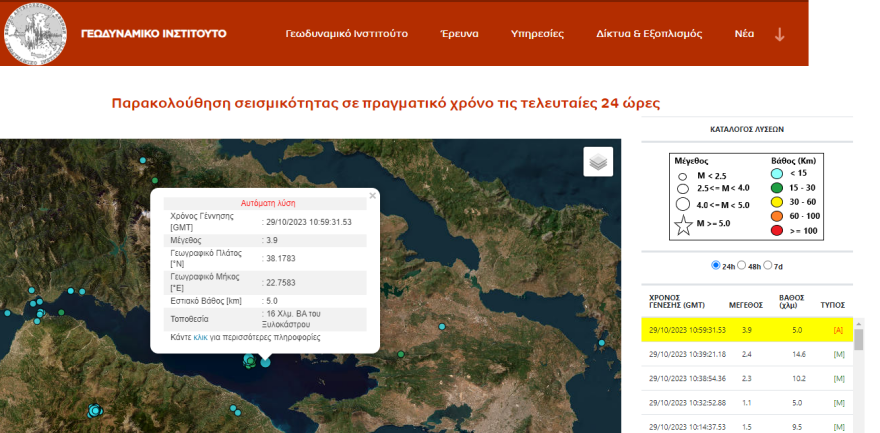 Σεισμός τώρα 3,9 Ρίχτερ στον Κορινθιακό - Κοντά στο Ξυλόκαστρο το επίκεντρο