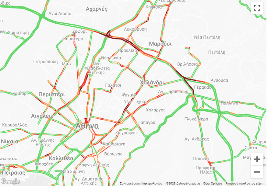 Κίνηση στους δρόμους: Μποτιλιάρισμα σε Κηφισό και Κηφισίας - Καθυστερήσεις άνω των 30 λεπτών στην Αττική Οδό 