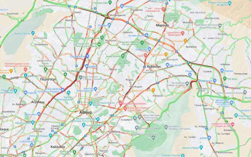 Κίνηση στους δρόμους: Μποτιλιάρισμα τώρα σε Κηφισό και Αττική Οδό - Live χάρτης 
