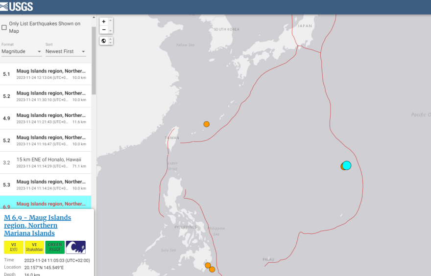 Σεισμός 6,9  Ρίχτερ κοντά στις Βόρειες Μαριάνες Νήσους, στον Ειρηνικό