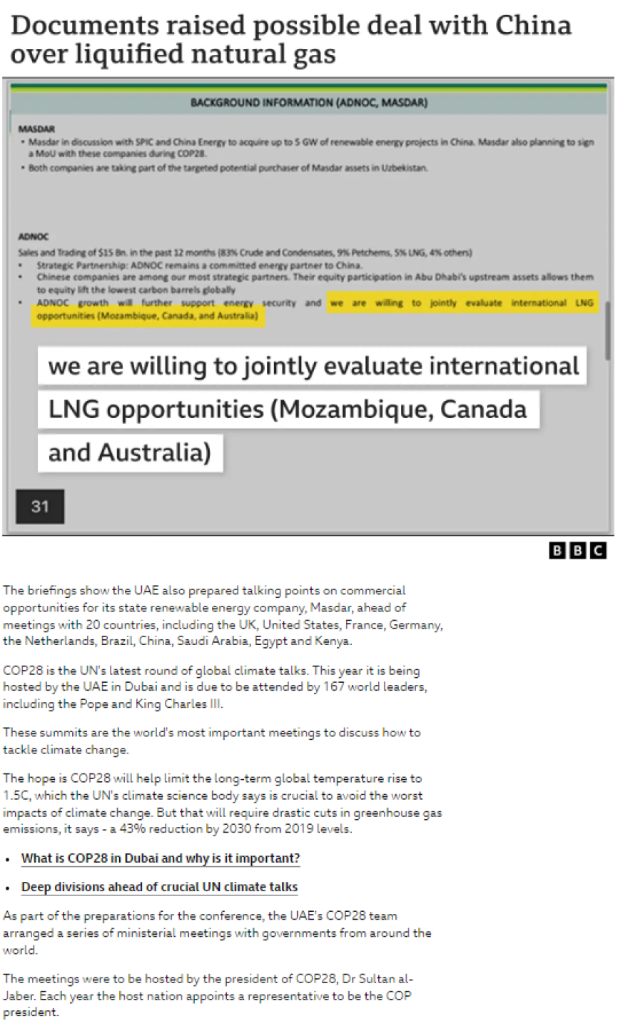Αποκάλυψη BBC: Ο πρόεδρος της COP28 για το κλίμα ήθελε να συνάψει συμφωνίες για ορυκτά καύσιμα