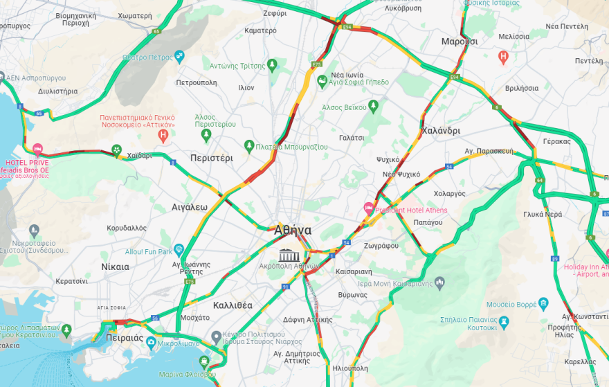 Κίνηση στους δρόμους: Μποτιλιάρισμα επί της Κηφισίας στο ρεύμα καθόδου - Live εικόνα 