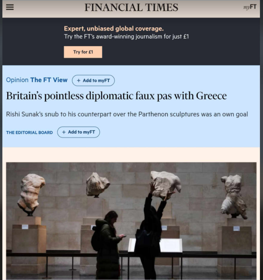 Financial Times κατά Σούνακ: Ακατανόητη η ακύρωση της συνάντησης με Μητσοτάκη, μειώνει τη Βρετανία στα μάτια του κόσμου