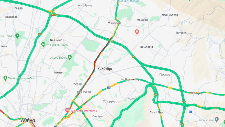 Κίνηση στους δρόμους: Μποτιλιάρισμα επί της Κηφισίας στο ρεύμα καθόδου - Live εικόνα 