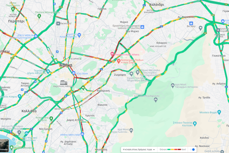 Κίνηση στους δρόμους: Χαμηλές ταχύτητες σε Κατεχάκη, Μεσογείων και Παραλιακή αυτή την ώρα