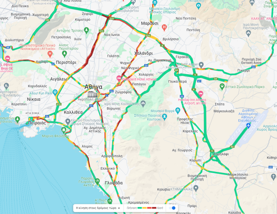 Κίνηση στους δρόμους: Χαμηλές ταχύτητες σε Κατεχάκη, Μεσογείων και Παραλιακή αυτή την ώρα