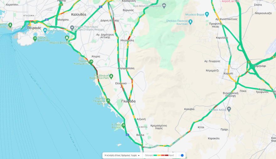 Κίνηση στους δρόμους: Χαμηλές ταχύτητες σε Κατεχάκη, Μεσογείων και Παραλιακή αυτή την ώρα