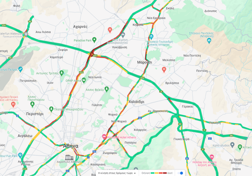 Κίνηση στους δρόμους: Μποτιλιάρισμα στην κάθοδο του Κηφισού, χωρίς προβλήματα η κυκλοφορία στην Αττική Οδό   - Live εικόνα