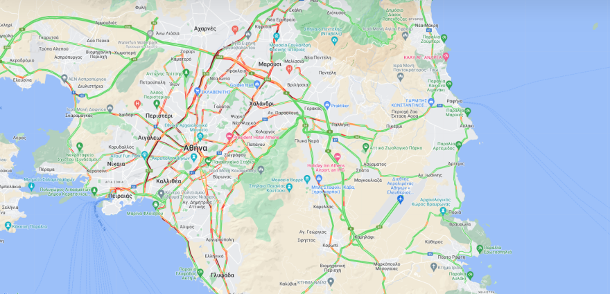 Κίνηση στους δρόμους: Μποτιλιάρισμα σε Κηφισό και Κηφισίας - Χαμηλές ταχύτητες στην Αττική Οδό, δείτε live χάρτες