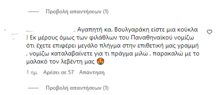 Ελένη Βουλγαράκη: Με εσένα πάμε καρφωτοί για Euro, πετάει ο Φωτάρας, της σχολιάζουν στο Instagram