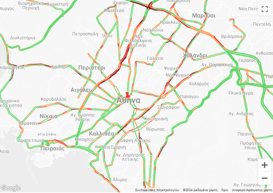 Κίνηση στους δρόμους: Πού έχει μποτιλιάρισμα τώρα στους δρόμους του Λεκανοπεδίου Αττικής 