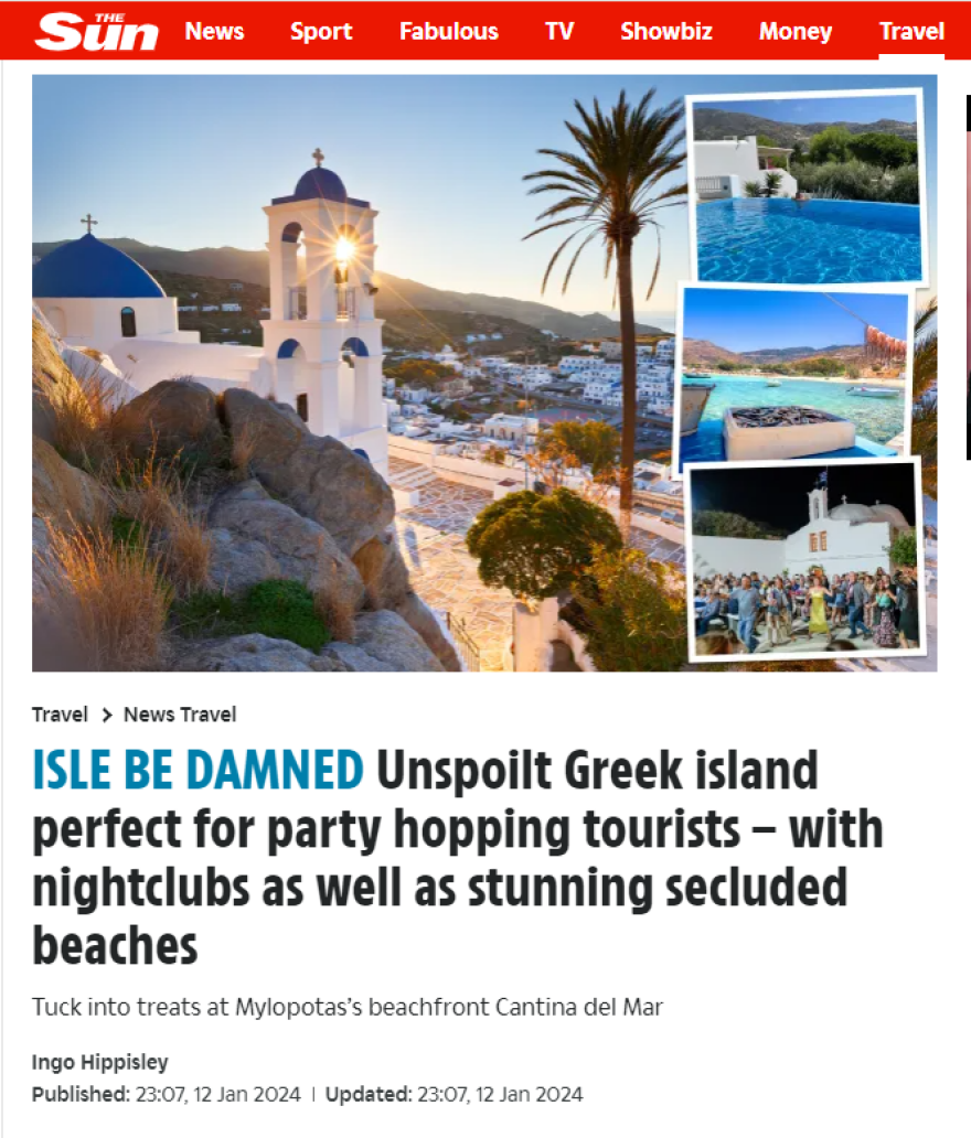 Τουρισμός: Η βρετανική «The Sun» ξεχωρίζει την Ίο ως την έκπληξη του επόμενου καλοκαιριού