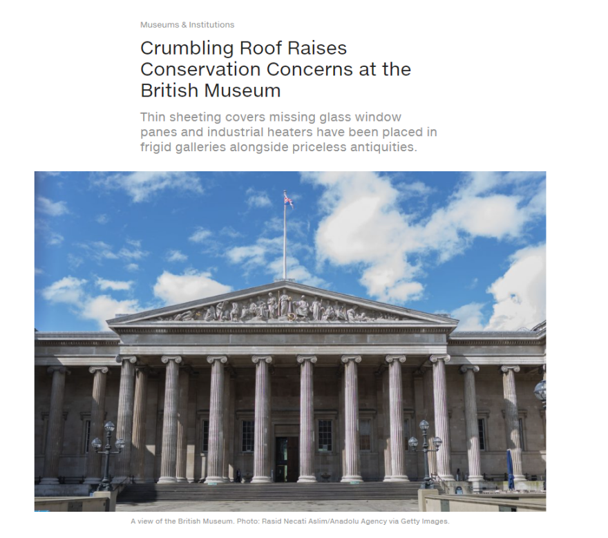 Νέος συναγερμός για το Βρετανικό Μουσείο - Προστατεύουν αγάλματα με σεντόνια σε αίθουσες χωρίς οροφή