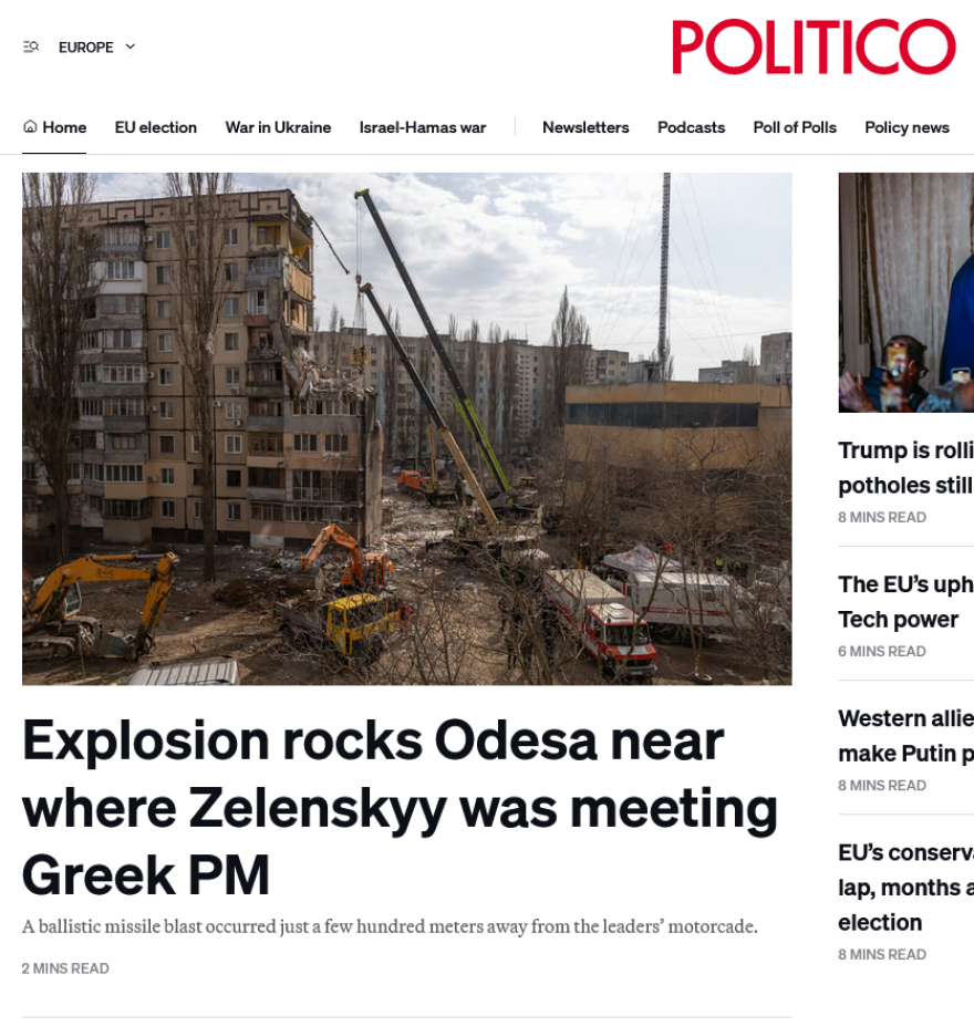 Ευρωπαϊκή καταδίκη για την επίθεση των Ρώσων στην Οδησσό κοντά στο σημείο συνάντησης Ζελένσκι με Μητσοτάκη