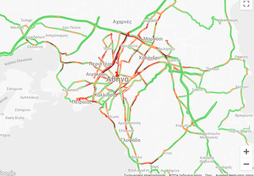 Κίνηση στους δρόμους: Μποτιλιαρισμένος ο Κηφισός, 20λεπτες καθυστερήσεις επί της Αττικής Οδού - Live χάρτης