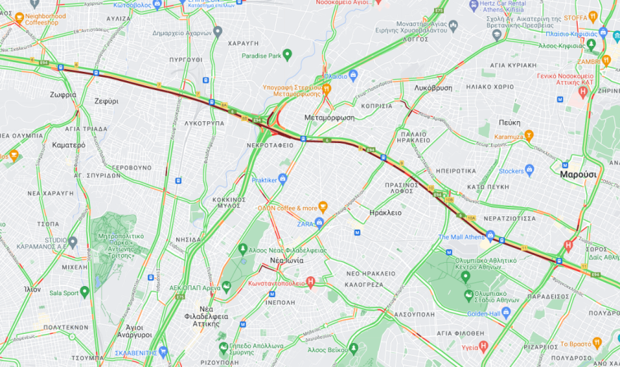 Κίνηση στους δρόμους: Μεγάλο μποτιλιάρισμα στην Αττική Οδό  από Άνω Λιόσια μέχρι Κηφισίας λόγω έργων