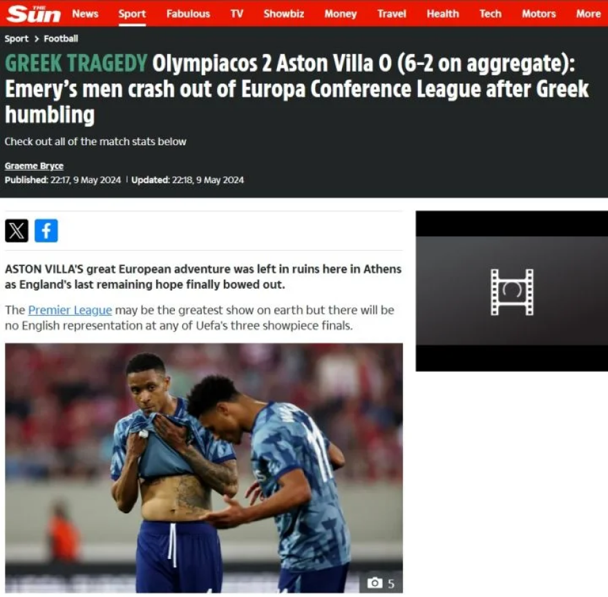 Ολυμπιακός: Ελληνική τραγωδία για την Άστον Βίλα, γράφουν οι Άγγλοι - «Φέρτε μας το Ευρωπαϊκό» το σύνθημα του κόσμου του Ολυμπιακού