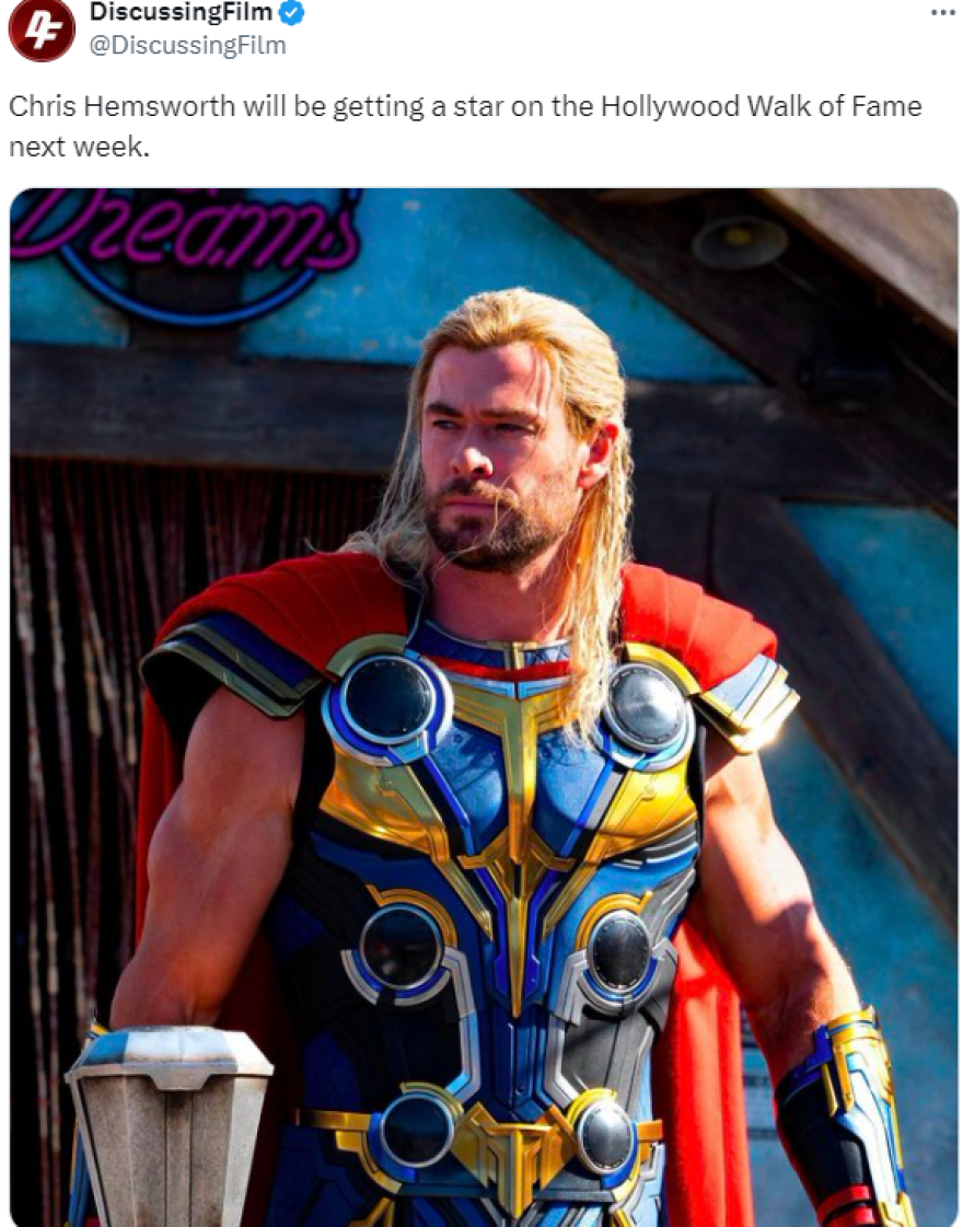 Κρις Χέμσγουορθ: Θα αποκτήσει αστέρι στη Λεωφόρο της Δόξας