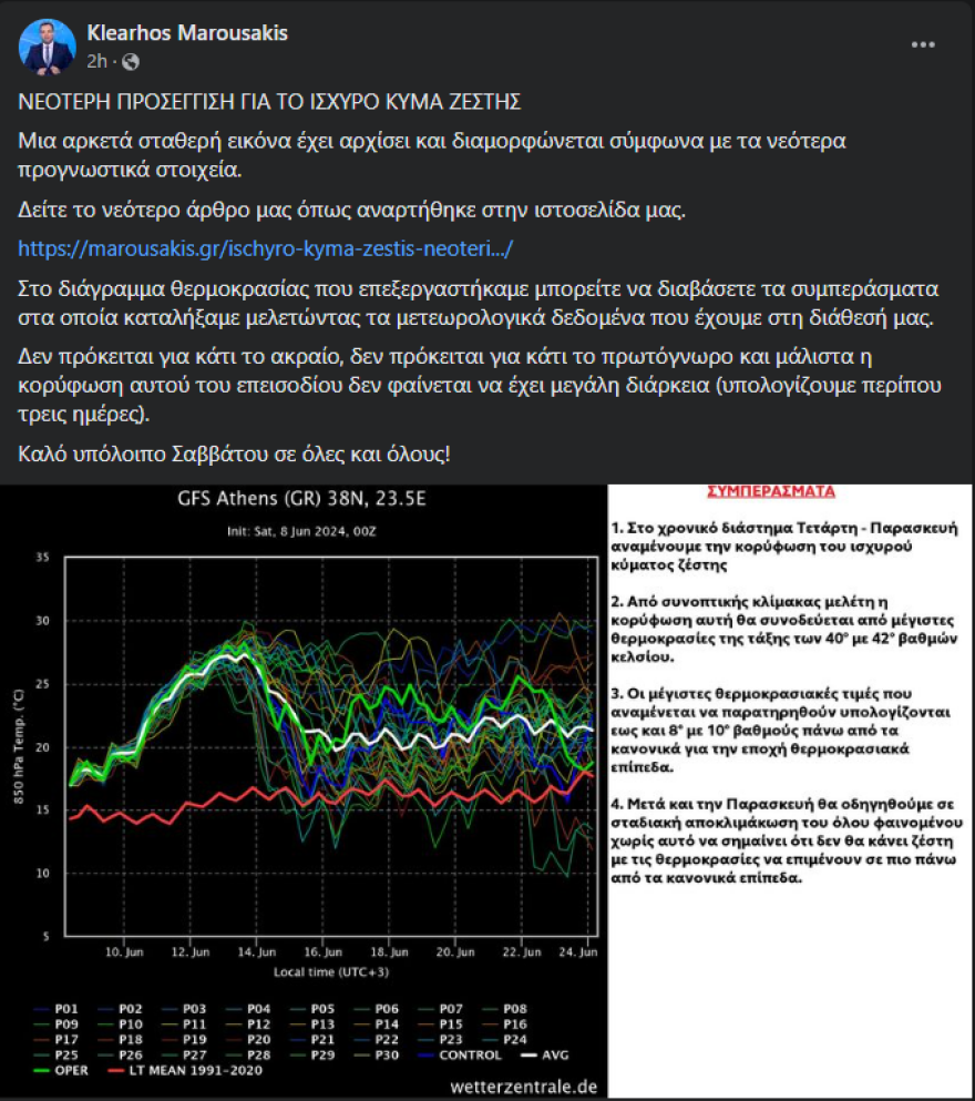 Μαρουσάκης: Από Τετάρτη έως Παρασκευή η κορύφωση του καύσωνα – Στους 40 με 42 βαθμούς οι μέγιστες θερμοκρασίες 