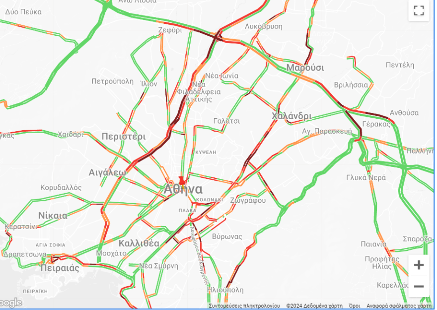 Κίνηση: Μποτιλιάρισμα στους δρόμους με 20λεπτες καθυστερήσεις στην Αττική Οδό - Χαμηλές ταχύτητες στον Κηφισό