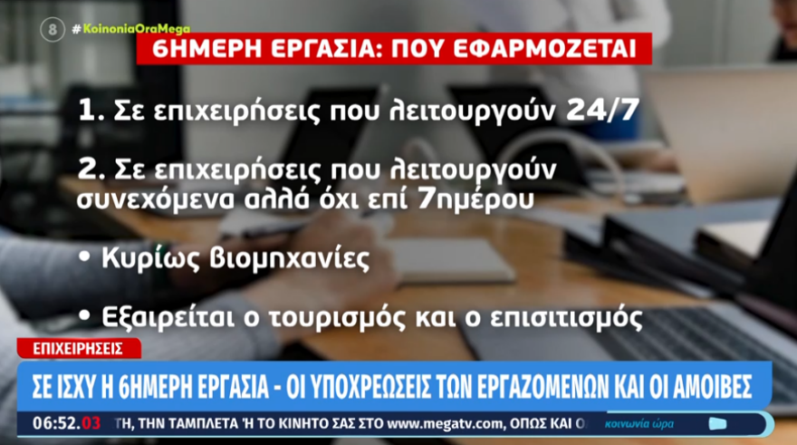 Σε ισχύ η εξαήμερη εργασία με προσαύξηση ημερομισθίου κατά 40% - Όροι και προϋποθέσεις