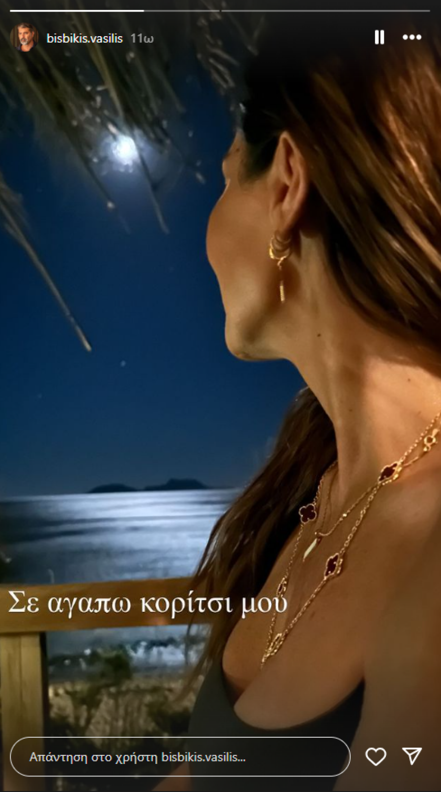 Βασίλης Μπισμπίκης: Σε αγαπώ κορίτσι μου, γράφει στη Δέσποινα Βανδή στο Instagram