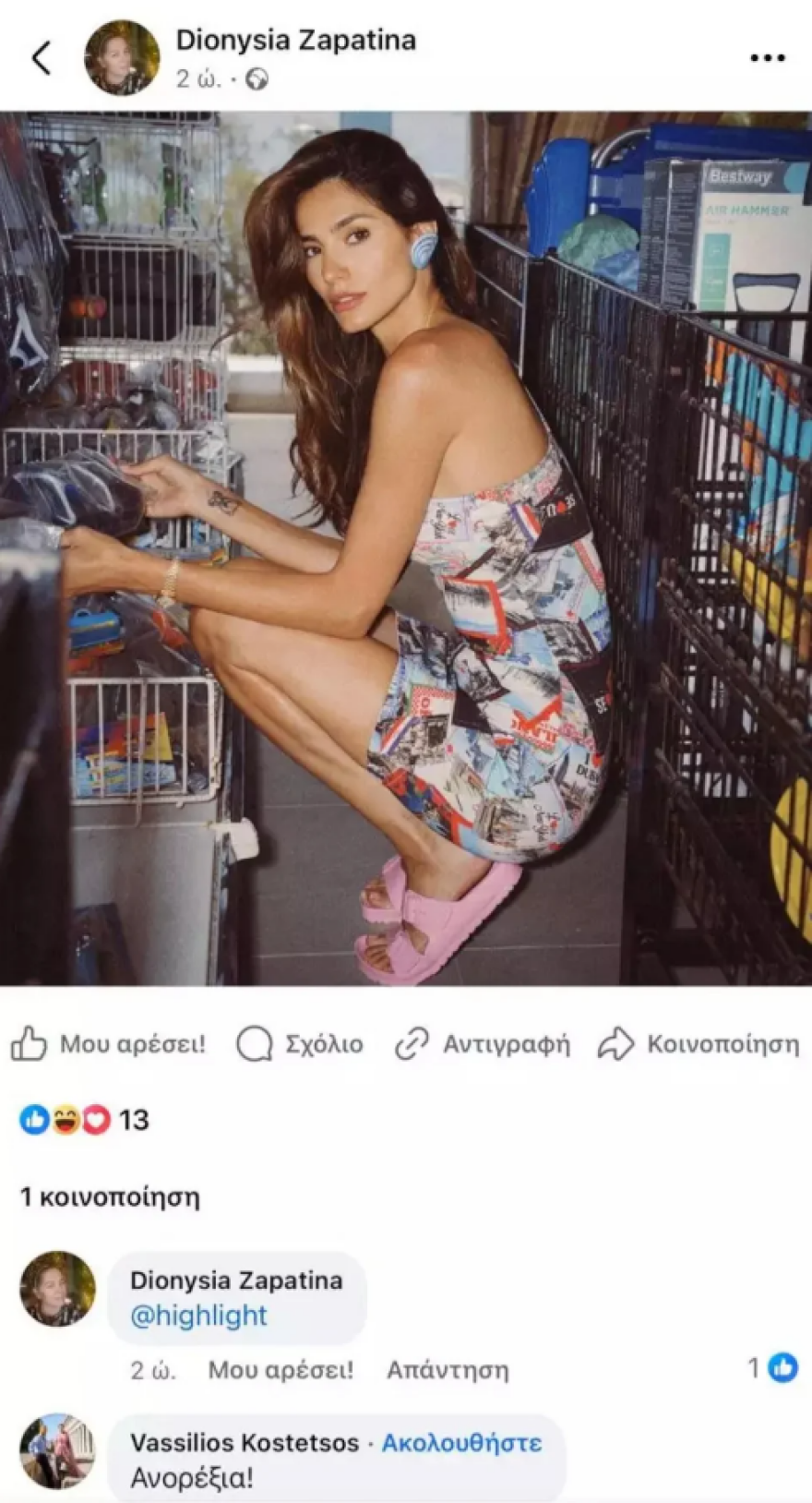 Βασίλειος Κωστέτσος: Το σχόλιό του σε φωτογραφία της Ηλιάνας Παπαγεωργίου - Ανορεξία, έγραψε