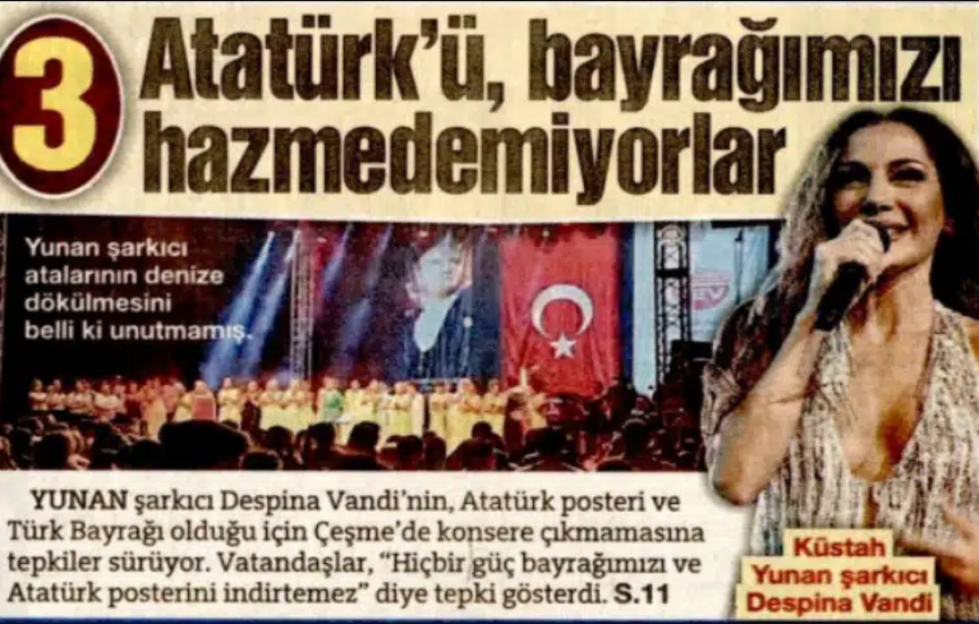 Δέσποινα Βανδή: Ελλάδα μην δοκιμάζεις την υπομονή μας, γράφει τουρκική εφημερίδα μετά την ακύρωση της συναυλίας της